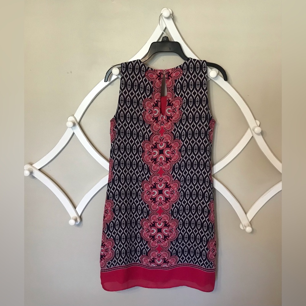 Rose + Olive Pink and Blue Ikat Print Summer Dress. - Picture 2 of 8